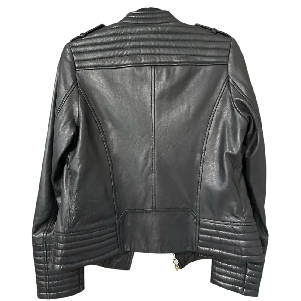 MICHAEL Michael Kors Women’s Black 100% Leather Moto Jacket Size Small - Picture 3 of 9